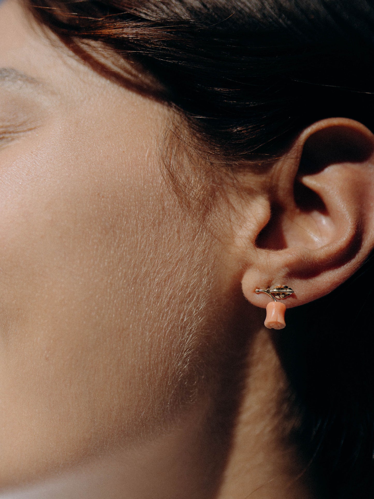 Japanese Coral Flower Earring