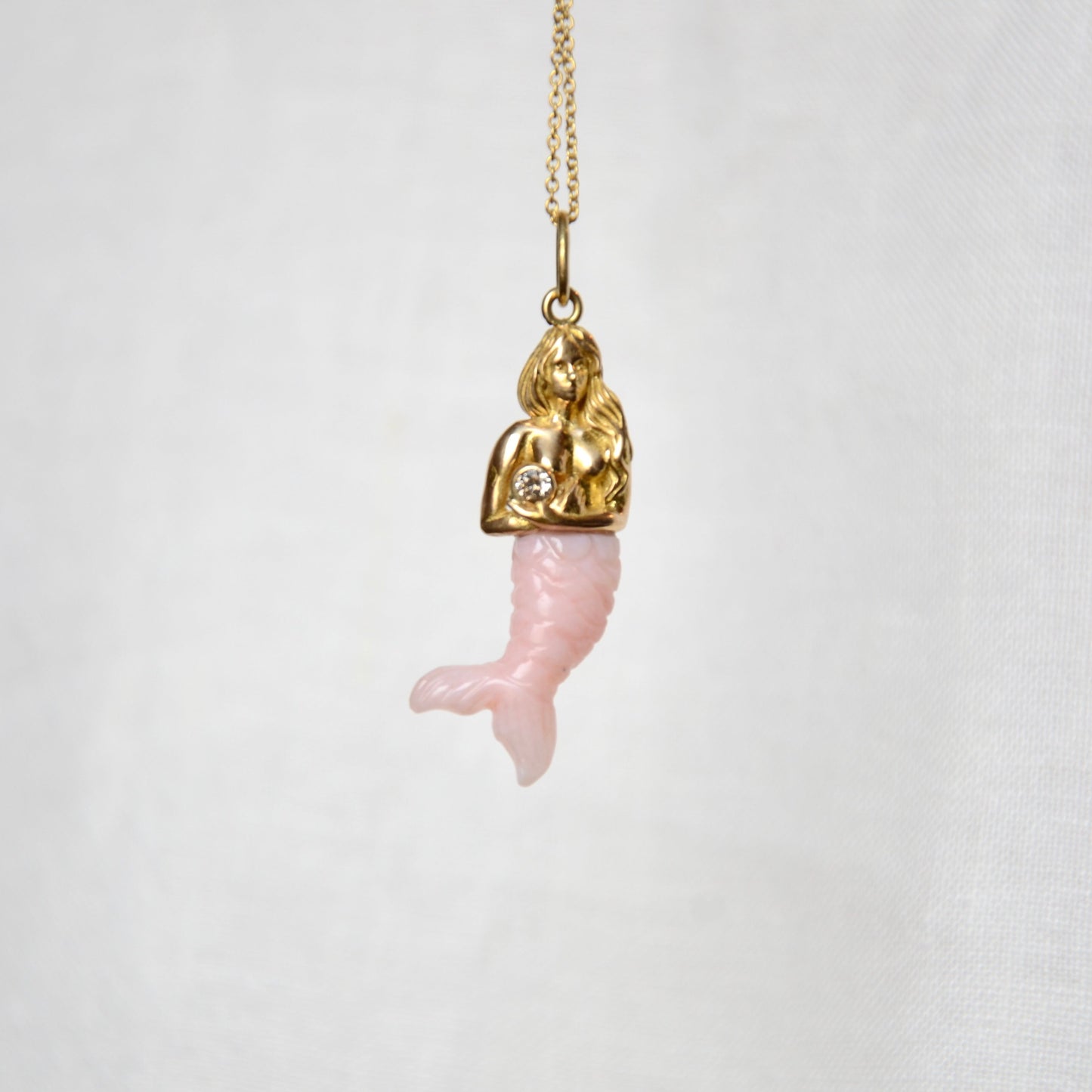 Pink Opal and Diamond Mermaid Pendant