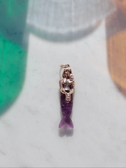 ciondolo SIRENA oro rosa e AMESTISTA by mirtilla jewels