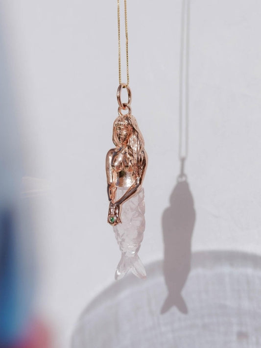 ciondolo oro rosa sirena cristallo by Mirtilla Jewels