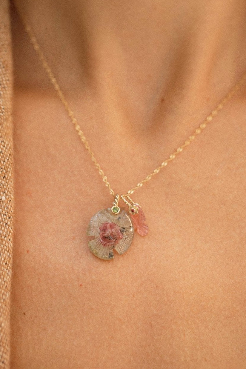 ciondolo pesce tormalina anguria e oro 18 by Mirtilla Jewels
