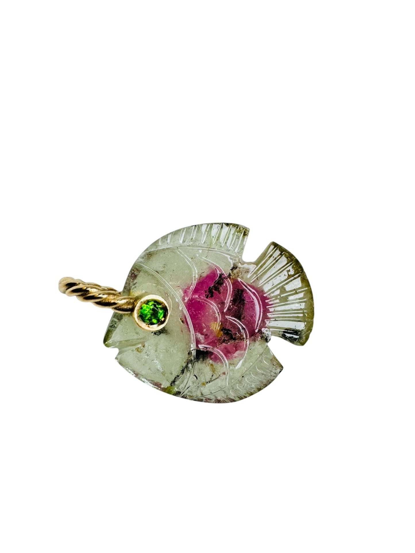 ciondolo pesce tormalina anguria e oro 18 caratiby Mirtilla Jewels